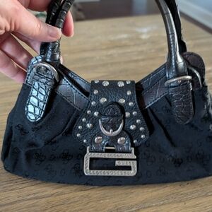 GUESS Black Studded Logo-Accent Shoulder Bag